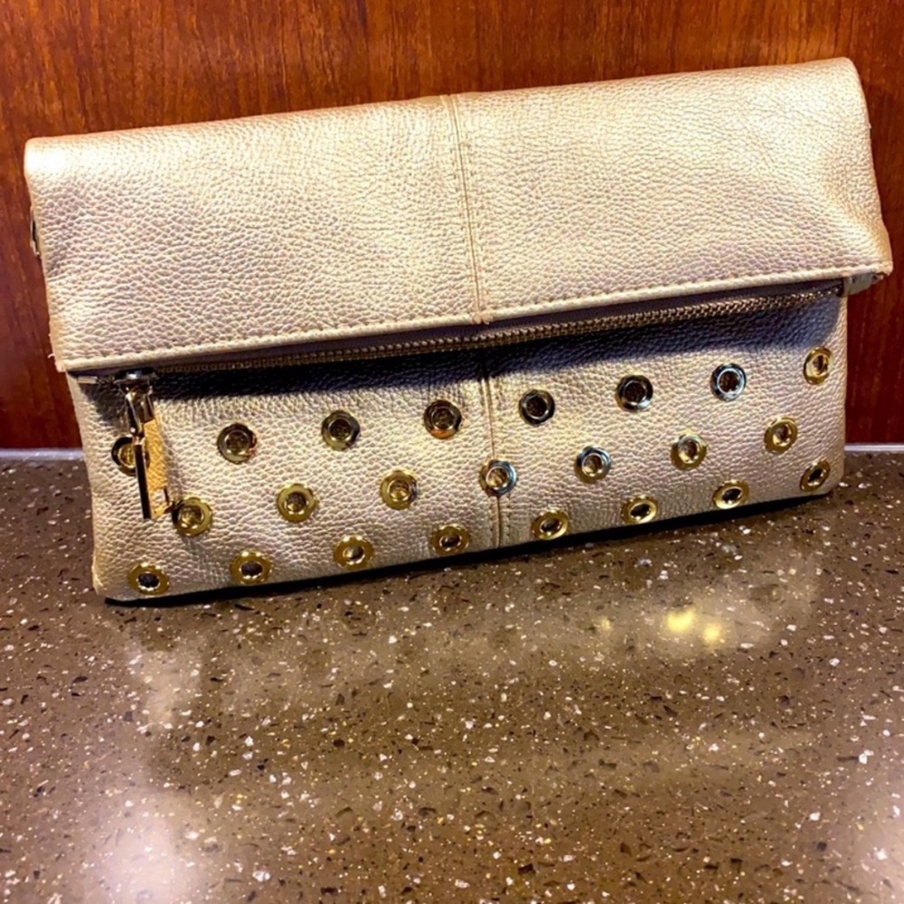 2/$15 π΅ Metallic Gold Bag...Clutch/Wristlet. Accessorize Gold Eyelets - Picture 1 of 7